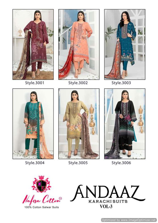 Andaaz Vol 3 By Nafisa Printed Karachi Cotton Dress Material Wholesale Market In Surat
